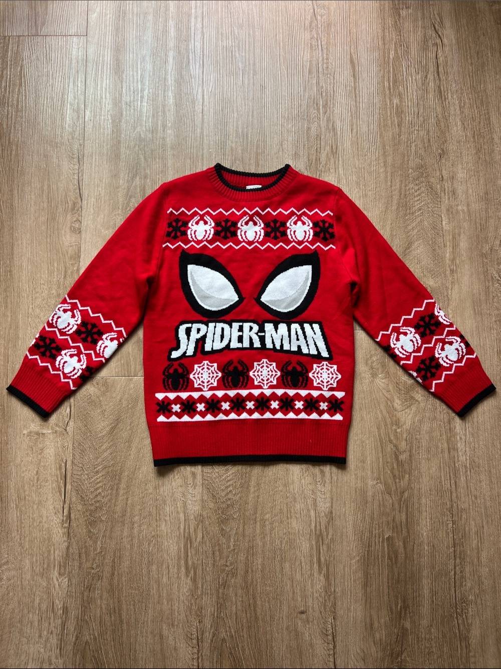 Marvel Kids Spider-Man Red Crewneck Sweater with Black & White Accents Size 7/8